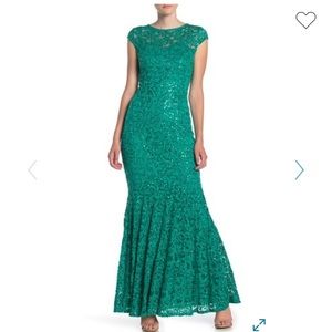 Marina sequin lace cap sleeve mermaid gown xs